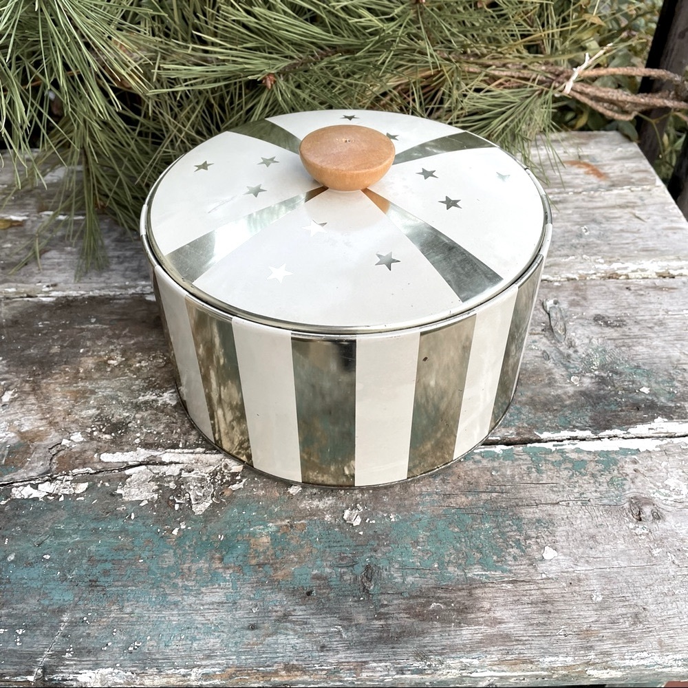 Guildcraft gold & white stripe Metal Ice Bucket Container Mid Century Modern